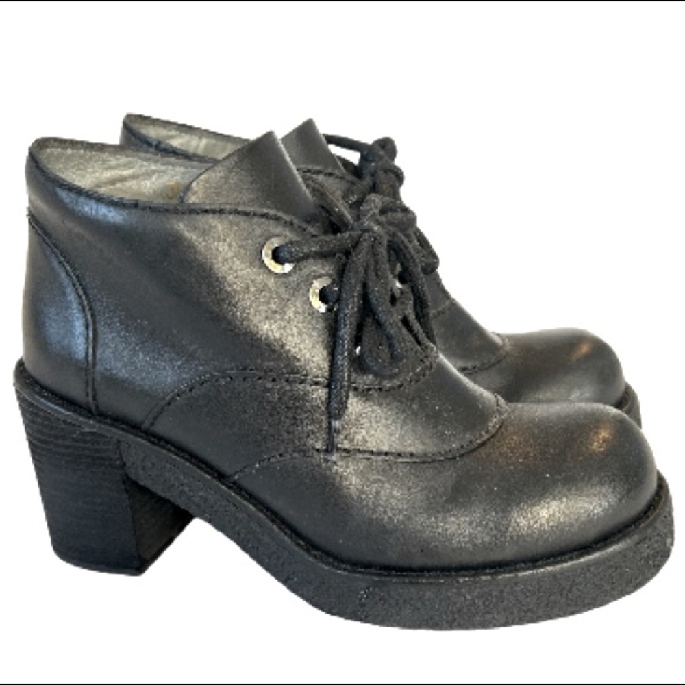 Jil Sander Shoes Black Navy Platform Chunky Lace Up Ankle Boots Women’s Size 36